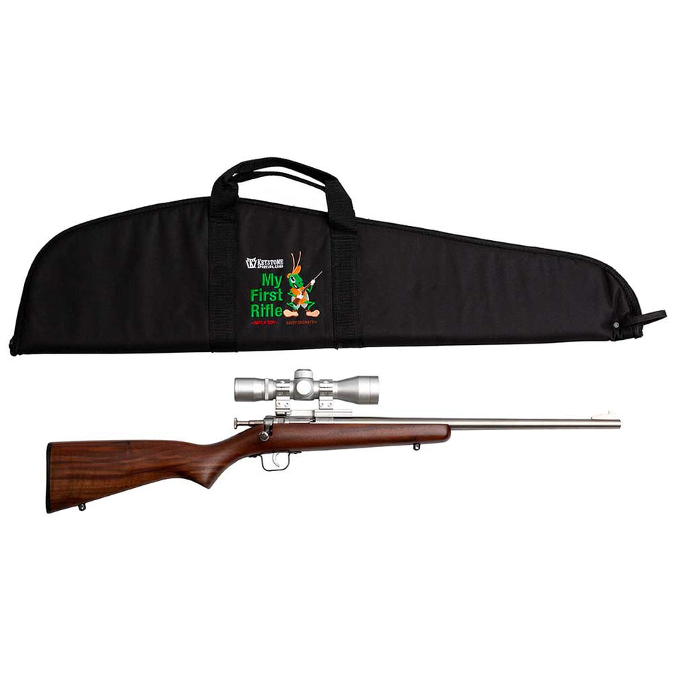 Crickett KSA2238BSC My First Rifle Package, 22 S/L/LR Single Shot, Stainless Barrel, Walnut Stock, 4x32 Scope