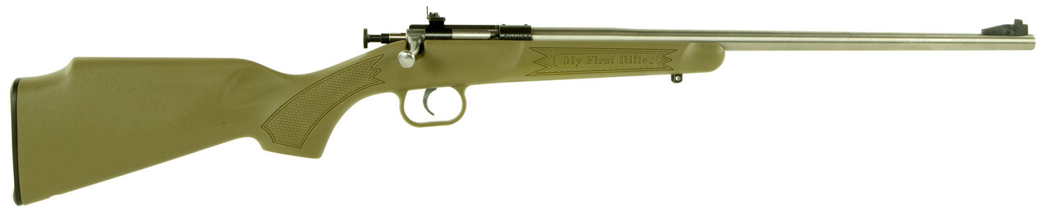 Crickett KSA2243 My First Rifle Youth 22 LR 1rd 16.13" Stainless Steel Barrel, Blued Drilled & Tapped Receiver, Desert Tan w/Webbing Fixed Synthetic Stock, Right Hand