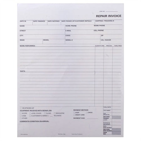 REPAIR LOG INVOICE FORMS, 2-PART, 500 PACK