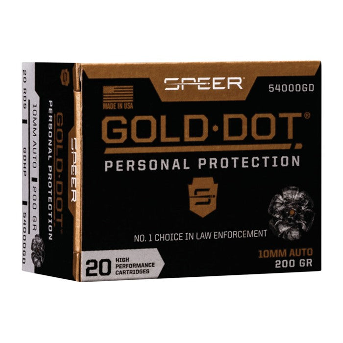 Speer 10mm Auto Handgun Ammo Personal Protection Gold Dot JHP 200 grain 