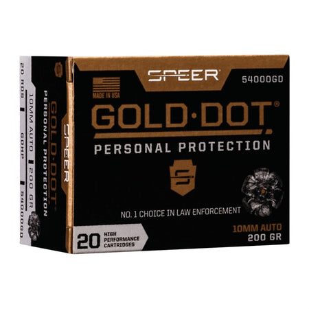 Speer 10mm Auto Handgun Ammo Personal Protection Gold Dot JHP 200 grain 