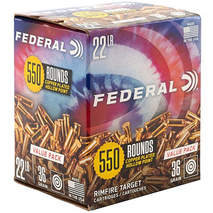 Federal .22 Long Rifle Rimefire Ammo Value Pack Copper Plated Hollow Point JHP 36 grain 