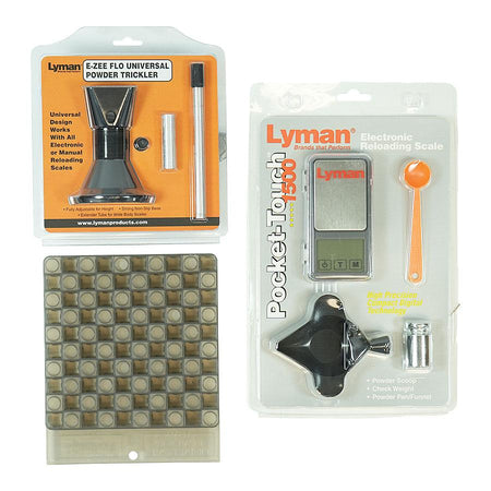 Lyman E-ZEE Flo Powder Handling Starter Set with Scale and Block
