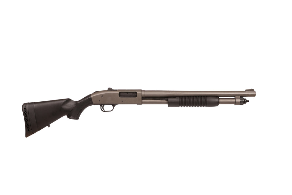 Mossberg 590A1 Pro 12 Gauge Shotgun, 6+1 Capacity, 18.5" Tungsten Gray Cerakote Barrel, Drilled & Tapped Steel Receiver, Black Synthetic Stock