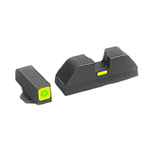 Glock 17/19/22/23 CAP Iron Sight Set - Tritium Green Lamp w/ Square Outline, Painted Bar Rear