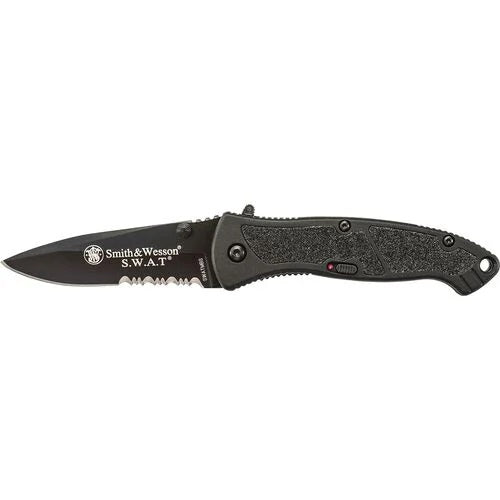 Smith & Wesson Large SWAT MAGIC Folding Knife Black Drop Point Partial Serration