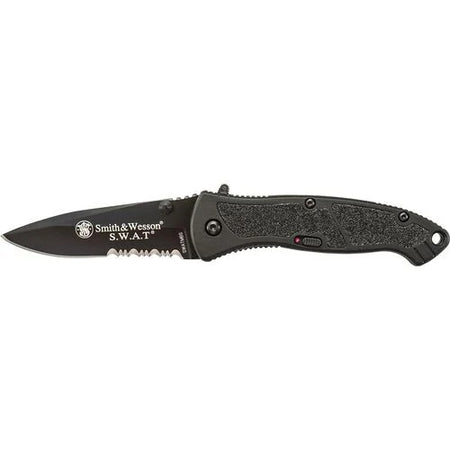 Smith & Wesson Large SWAT MAGIC Folding Knife Black Drop Point Partial Serration