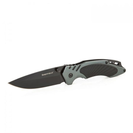 Sheffield Ager Alloy Series 3.5in Drop Point Assisted Folder Knife Black Aluminum Handle
