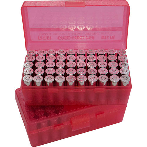 MTM Flip Top Ammo Box .380 ACP 50 Round Capacity Clear Red