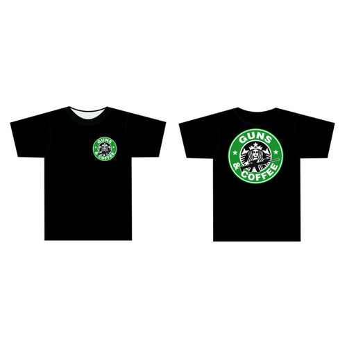 Guns and Coffee Novelty Graphic Tee Black SM