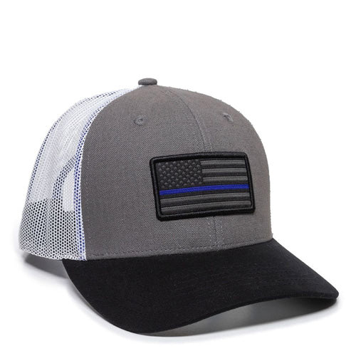 Police Blue Line Adult Cap Flat Stitch Plastic Snap