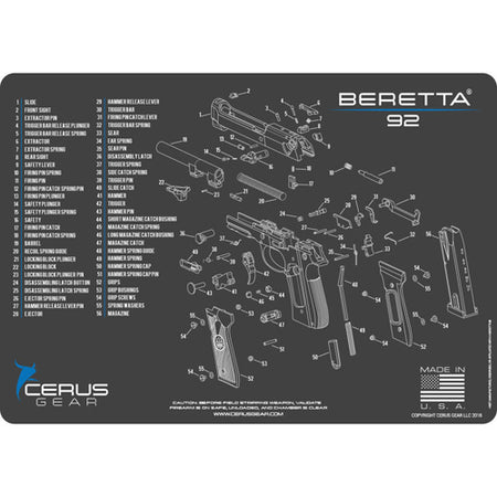 Beretta 92 Armorer Schematic ProMat Charcoal Gray/Blue