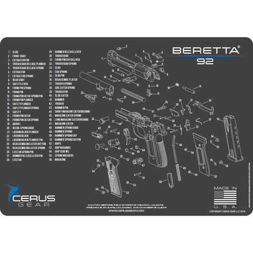 Beretta 92 Armorer Schematic ProMat Charcoal Gray/Blue