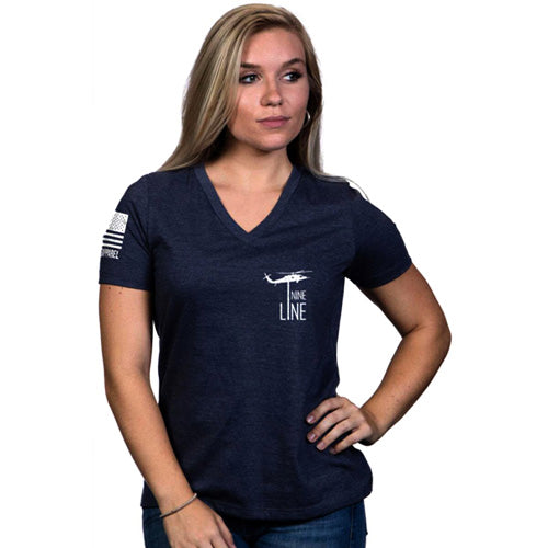 Women's America Flag V-Neck Relaxed Fit Tee XL Nine Line