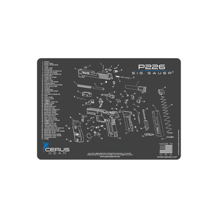 Sig Sauer P226 Schematic Gun Cleaning Mat Charcoal Gray Blue 12x17