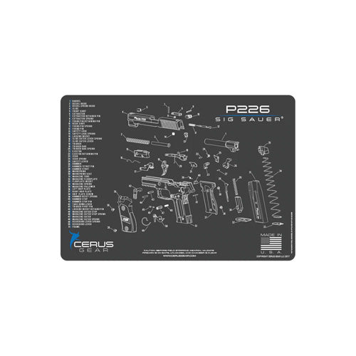 Sig Sauer P226 Schematic Gun Cleaning Mat Charcoal Gray Blue 12x17