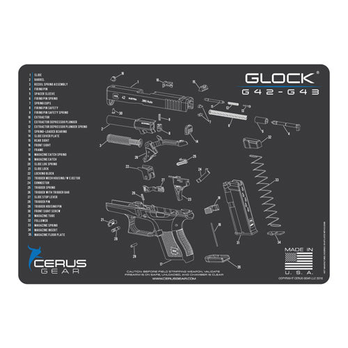 Cerus Gear Glock 42/43 Schematic Handgun Mat - Char Gray