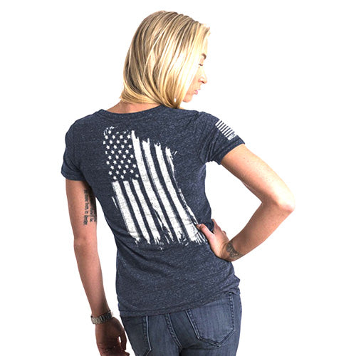 Women's America Flag Relaxed Fit Tee Shirt Navy 2X-Large Nine Line