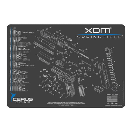 Springfield XDM Schematic Gun Cleaning Mat Charcoal Gray 12x17