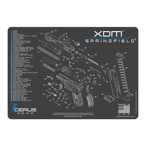 Springfield XDM Schematic Gun Cleaning Mat Charcoal Gray 12x17