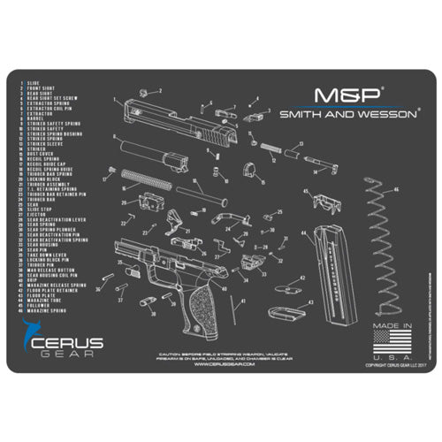Cerus Gear S&W M&P Schematic Handgun Mat - Charcoal Gray/Cerus Blue