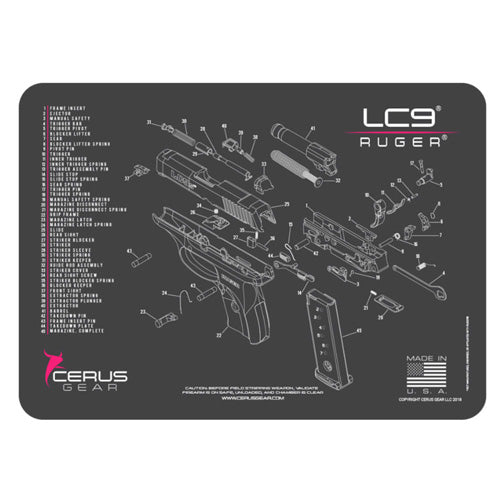Ruger LC9 Pink Schematic Gun Cleaning Mat 12x17