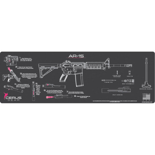 AR-15 Instructional Gun Cleaning Mat Gray Pink 12x27