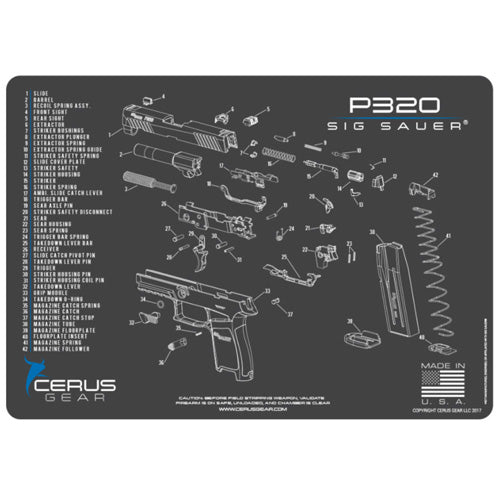 Cerus Gear Sig P320 Schematic Handgun Mat - Charcoal Gray/Cerus Blue