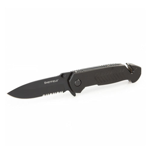 Sheffield Moab Alloy Series 3.5in Auto Emergency Folder Knife Glass Breaker Belt Cutter