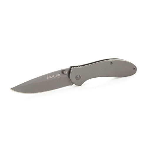 Sheffield Berda Alloy Series 3in Drop Point Assisted Folder Knife Gray Titanium Steel Handle