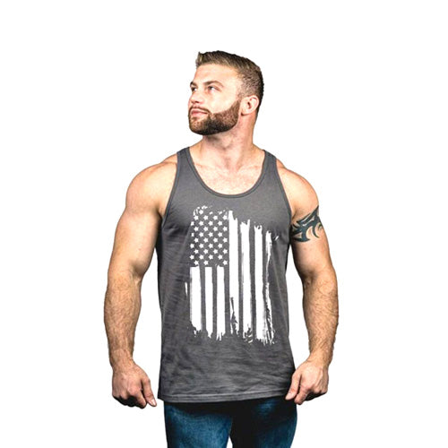 Men's America Patriotic Jersey Tank Asphalt Gray Medium Nine Line