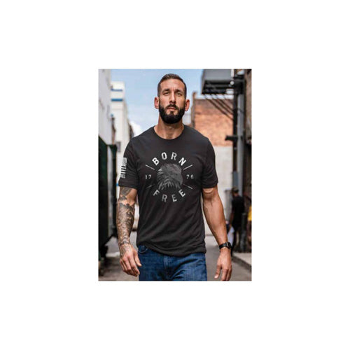 Men's Patriotic Born Free Eagle Crew Neck Tee Black Small