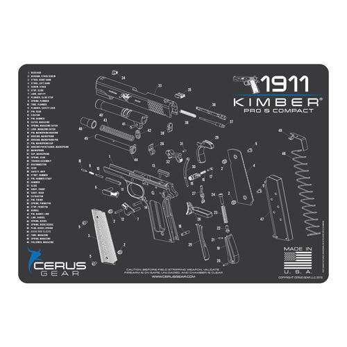Cerus Gear Kimber Compact & Pro Schematic Handgun Mat - Charcoal Gray