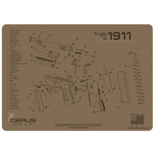 Cerus Gear 1911 Schematic Handgun Mat - Coyote