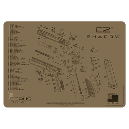 CZ Shadow 2 Coyote Tan Gun Cleaning Mat Schematic 12x17