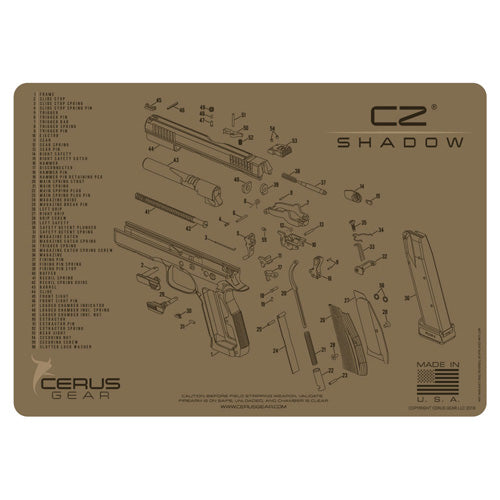 CZ Shadow 2 Coyote Tan Gun Cleaning Mat Schematic 12x17