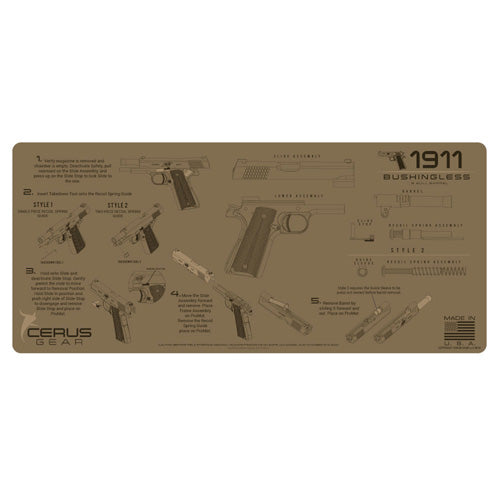 1911 Bushingless & Bull Barrel Cleaning Mat Coyote Tan 12x27 Inch