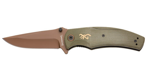 Browning Trailside Flipper Folder Knife 3.5in D2 Drop Point Blade Green Burlap Handle