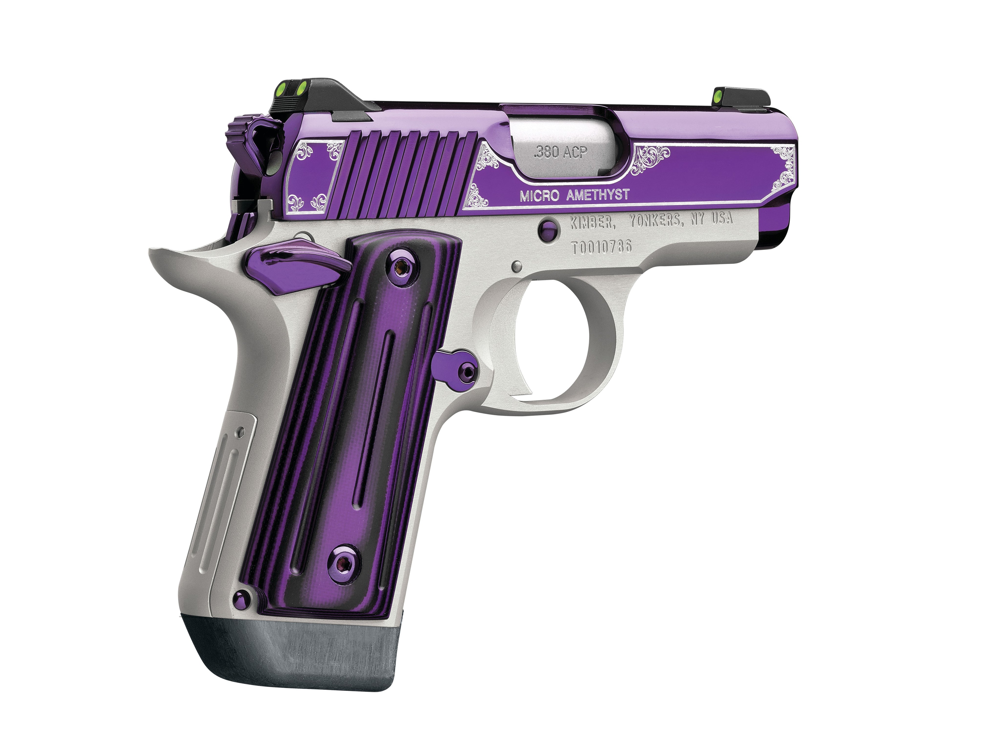 Kimber Mfg.,inc 3300160 Micro Amethyst NS 380 ACP 7+1 2.75" Amethyst purple PVD Stainless Steel Slide Satin Silver G10 Grip