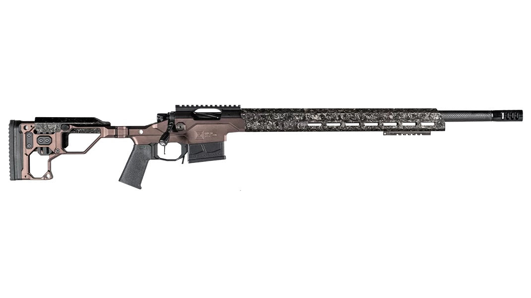 Christensen Arms Modern Precision .338 Lapua Mag 27in Threaded Carbon Fiber Barrel 5+1 Rifle, Black Nitride Finish, Desert Brown Folding Stock