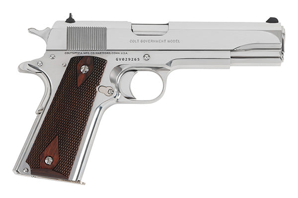 Colt O1911CBS38 1911 Government .38 Super 9+1 5in Bright Stainless Pistol with Beavertail Frame
