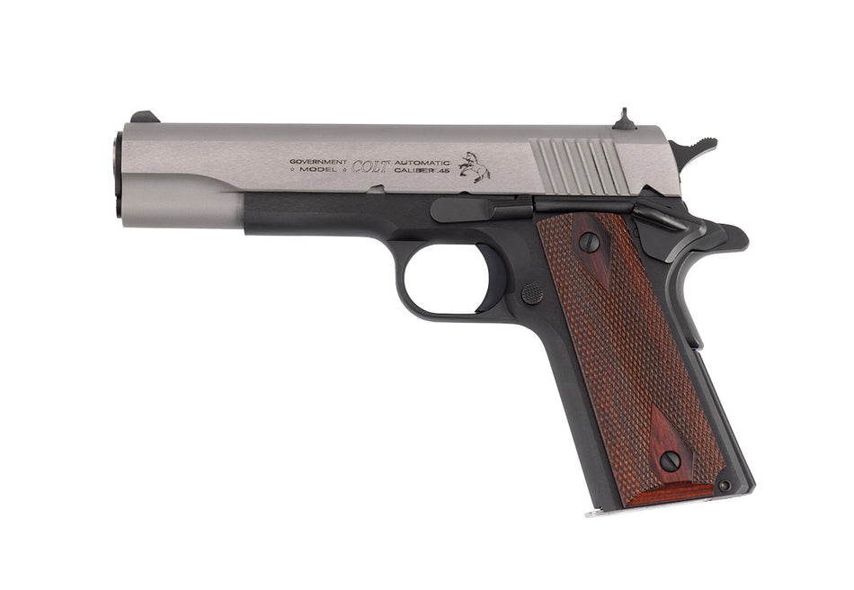 Colt O1911CTTE 1911 Government .45 ACP 8+1, 5" Stainless Serrated Slide, Matte Blued Frame w/Beavertail, Double Diamond Wood Grip