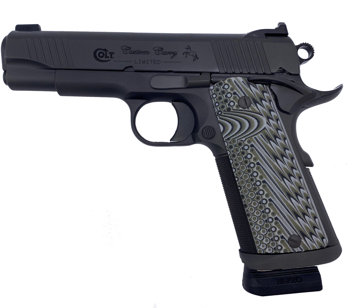 Colt Mfg O4042CS Limited 1911 Custom Carry 9mm Luger 7+1 4.25" Black National Match Barrel, Decobond Smoke Gray Serrated Steel Slide & Frame w/Beavertail, Gray G10 Grip, Ambidextrous