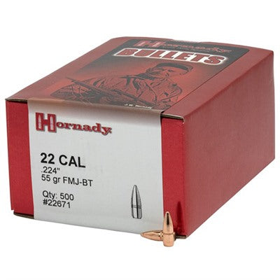 22 Cal (0.224") 55gr FMJBT Cannelure Rifle Projectiles
