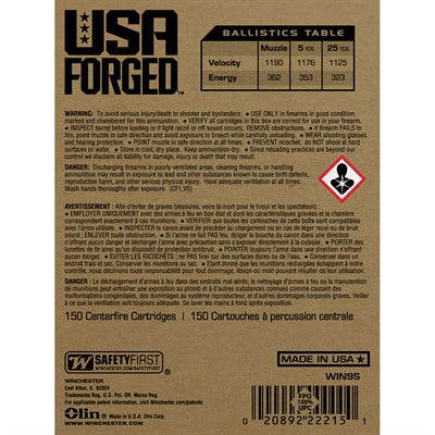 Winchester 9mm Luger/Parabellum WIN9S USA Forged Full Metal Jacket FMJ 115 Grain