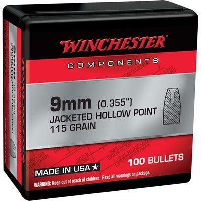 9mm 0.355" Jacketed Hollow Point Notched Reloading Handgun Bullets