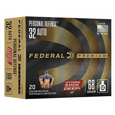 Federal .32 ACP P32HSD1 Personal Defense Hydra-Shok Jacketed Hollow Point 68 Grain