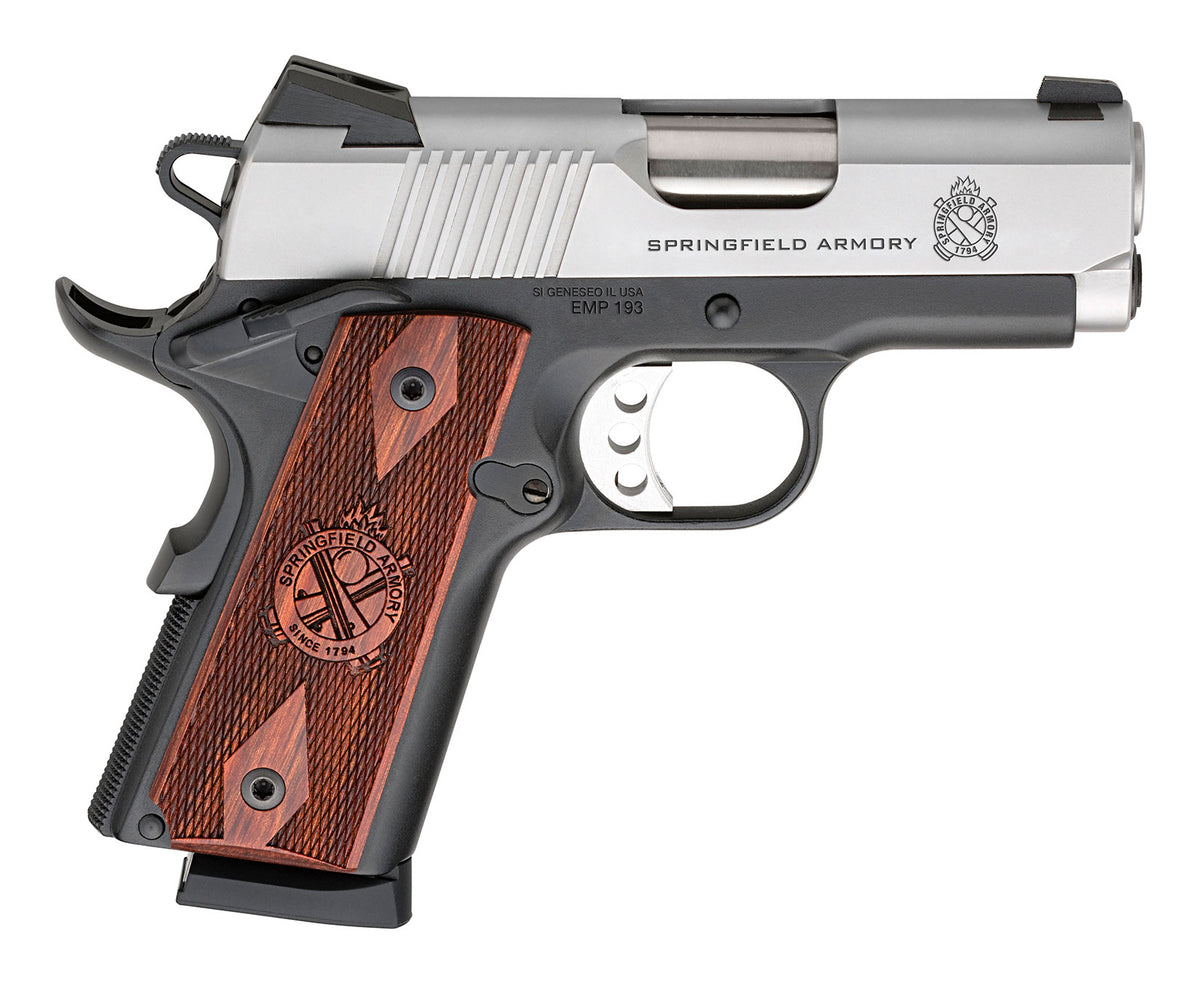 Springfield Armory PI9209LCA 1911 EMP *CA Compliant 9mm Luger 3" 9+1 Black Hardcoat Anodized Stainless Steel Slide Crossed Cannon Cocobolo Grip
