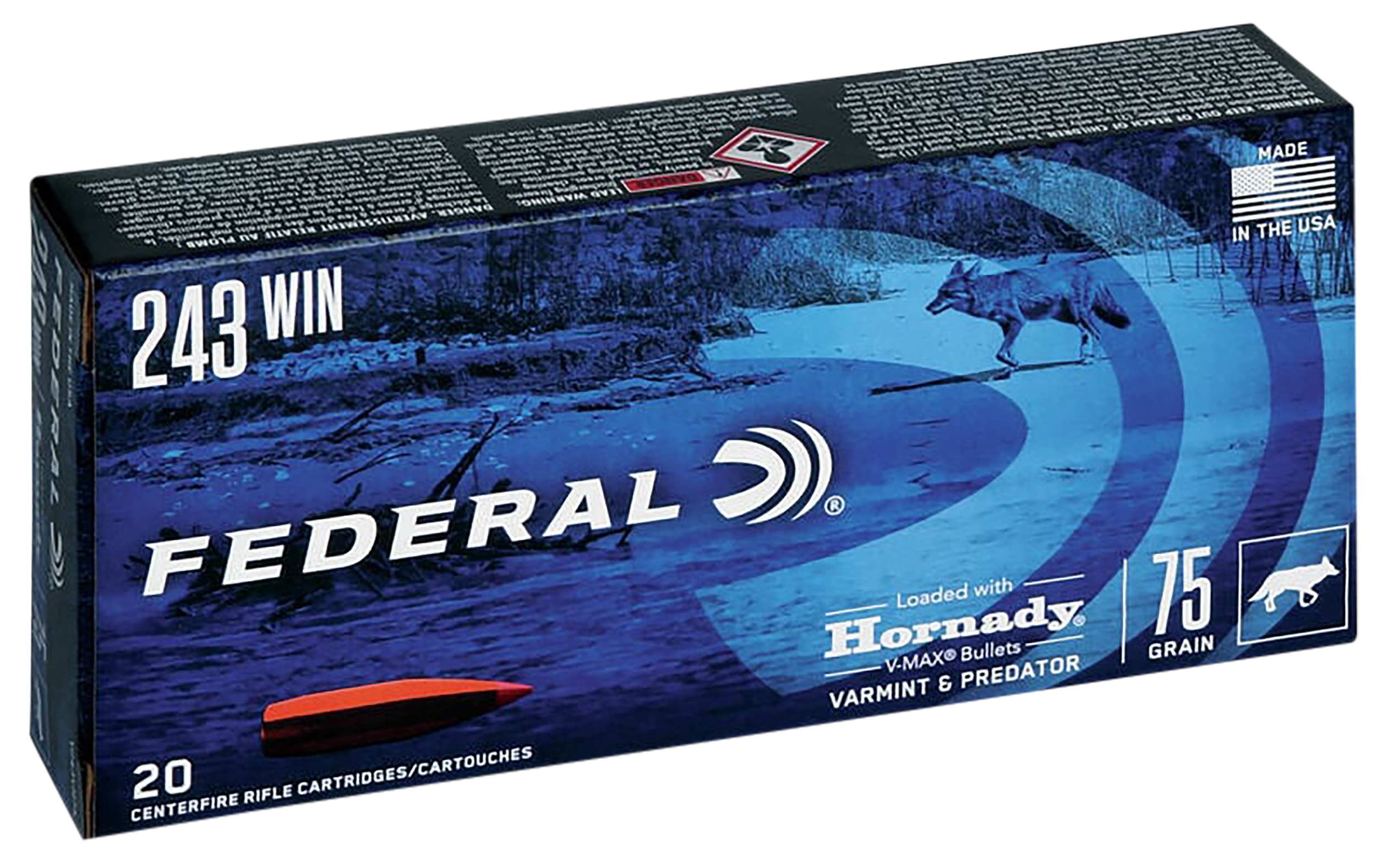 Federal .243 Winchester V243VM75 Varmint & Predator Hornady V-Max 75 Grain