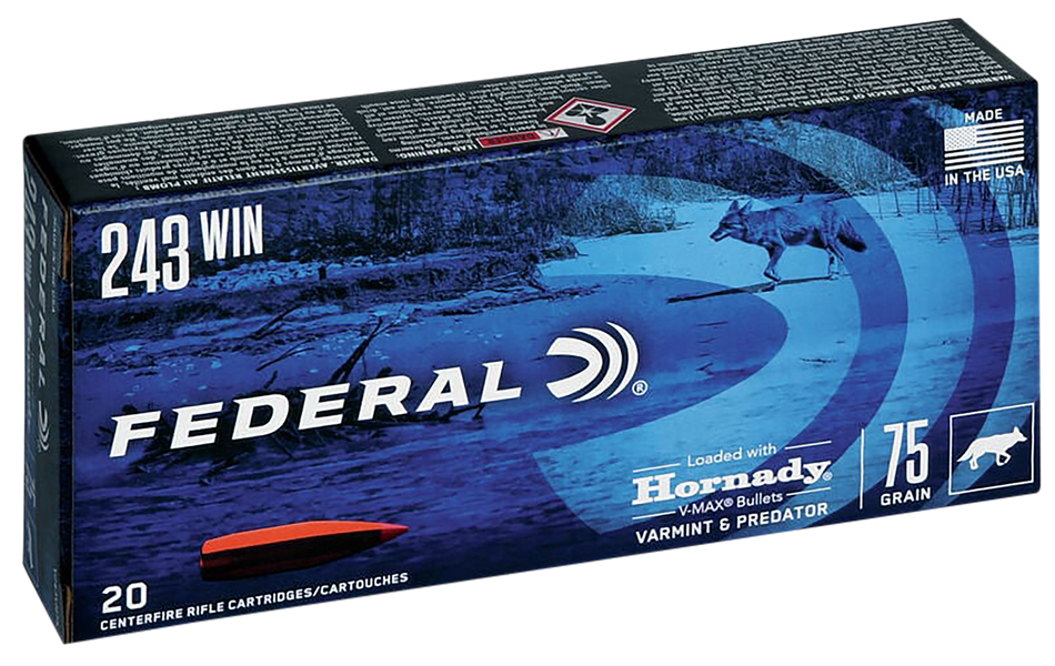 Federal .243 Winchester V243VM75 Varmint & Predator Hornady V-Max 75 Grain